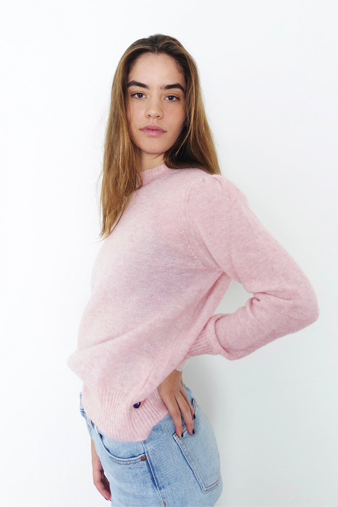 pink mohair jumper worn in London