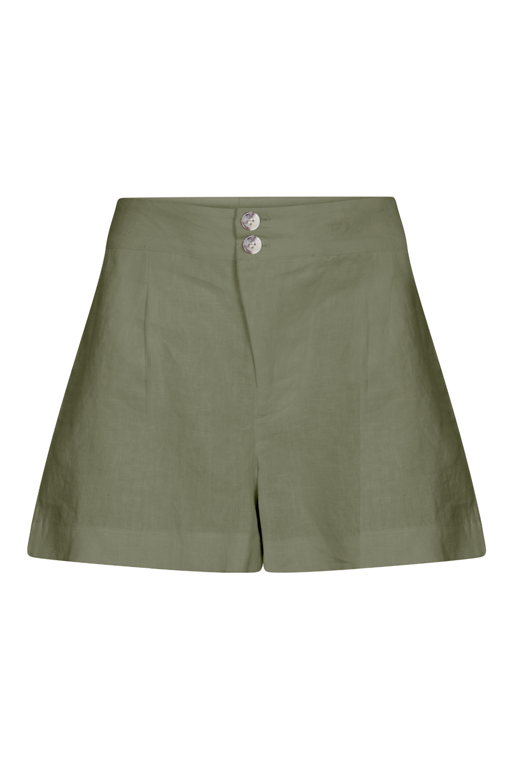 green pure linen tailored shorts