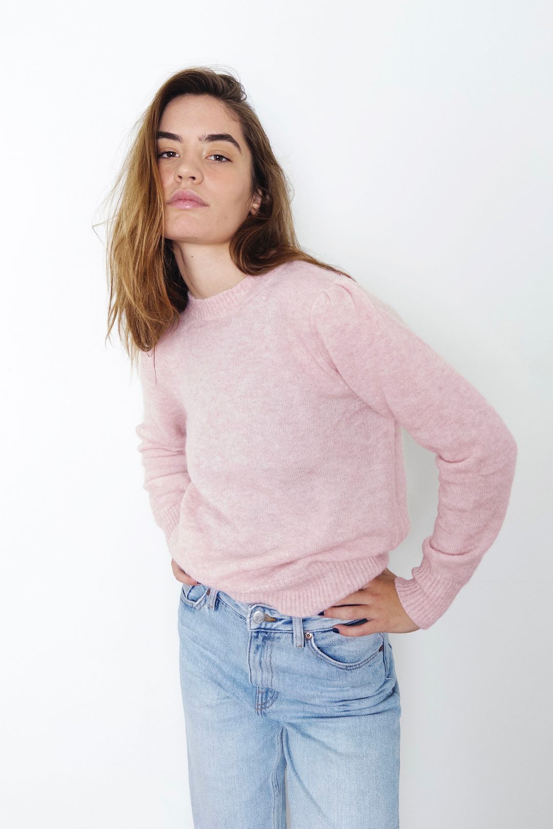 pink mohair jumper worn in London