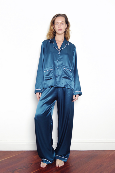 Teal satin pyjamas sale