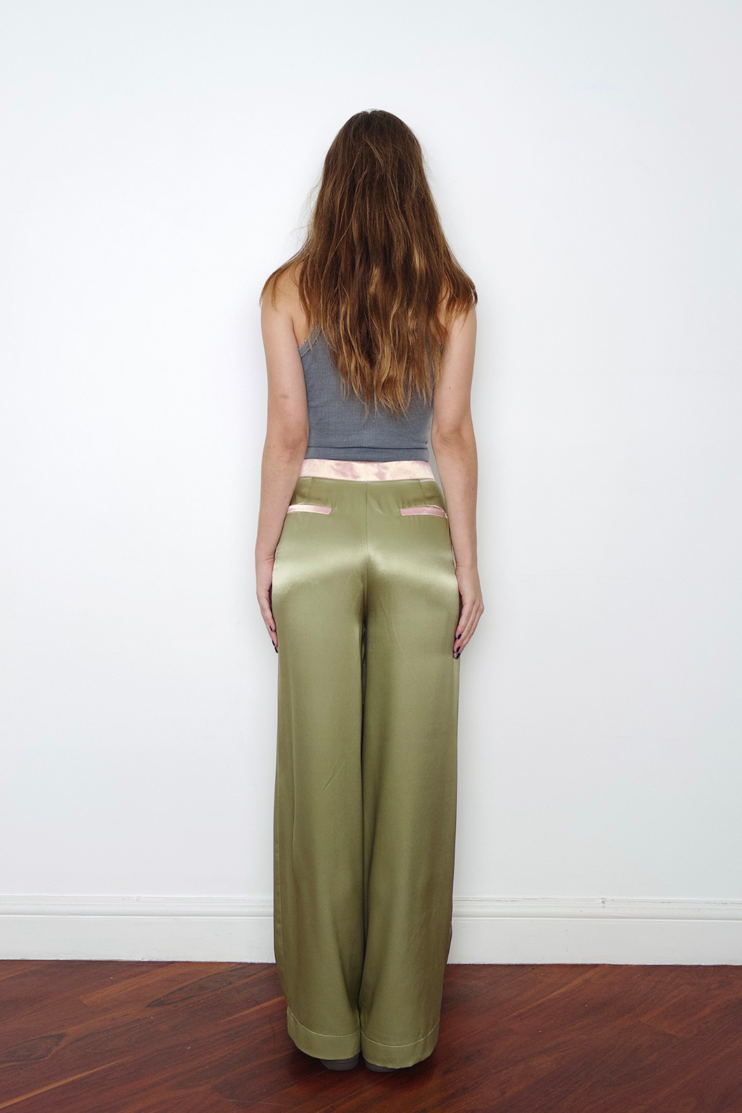 Olive green satin deals pants