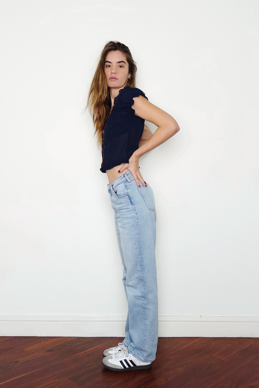 Navy blue sheer top sales