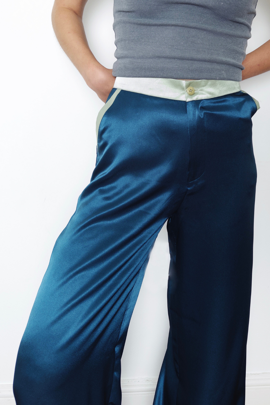 Teal Silk Trousers