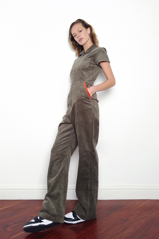 Khaki Cord Jumpsuit - noemotions-store