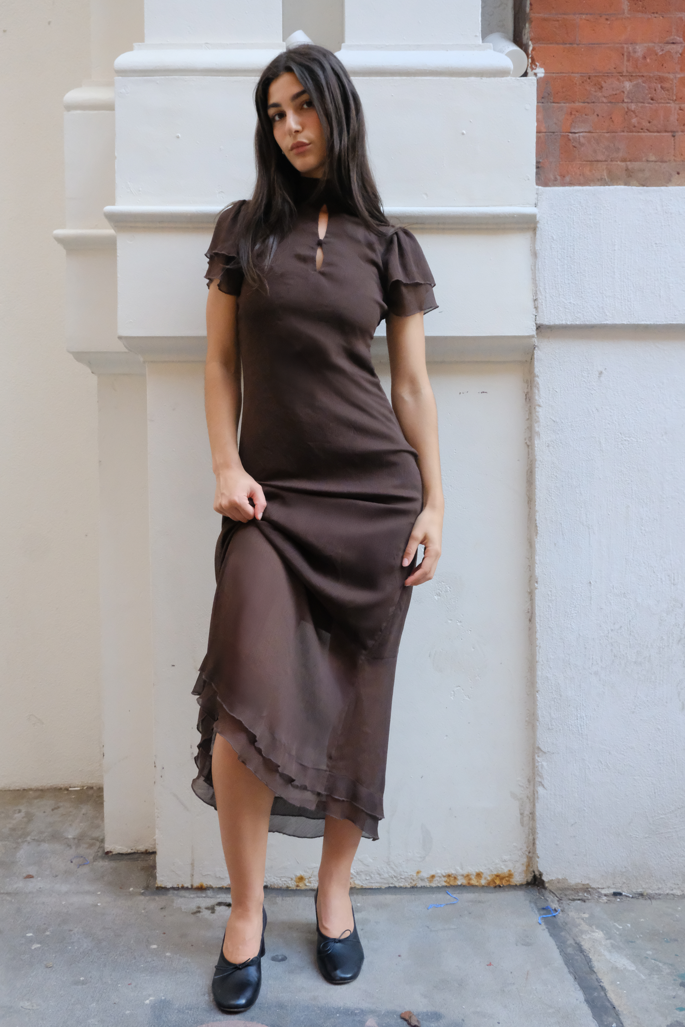 chocolate brown dresses uk Buy Friends Like These Chocolate Brown V-Neck ITY Flutter Sleeve Midi Dress from the Next UK online shop