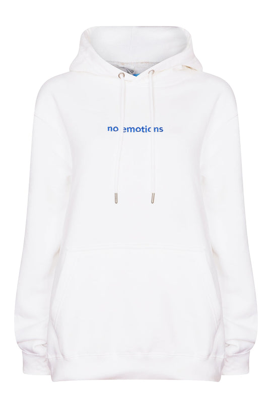 White hoodie with blue stitching - noemotions-store