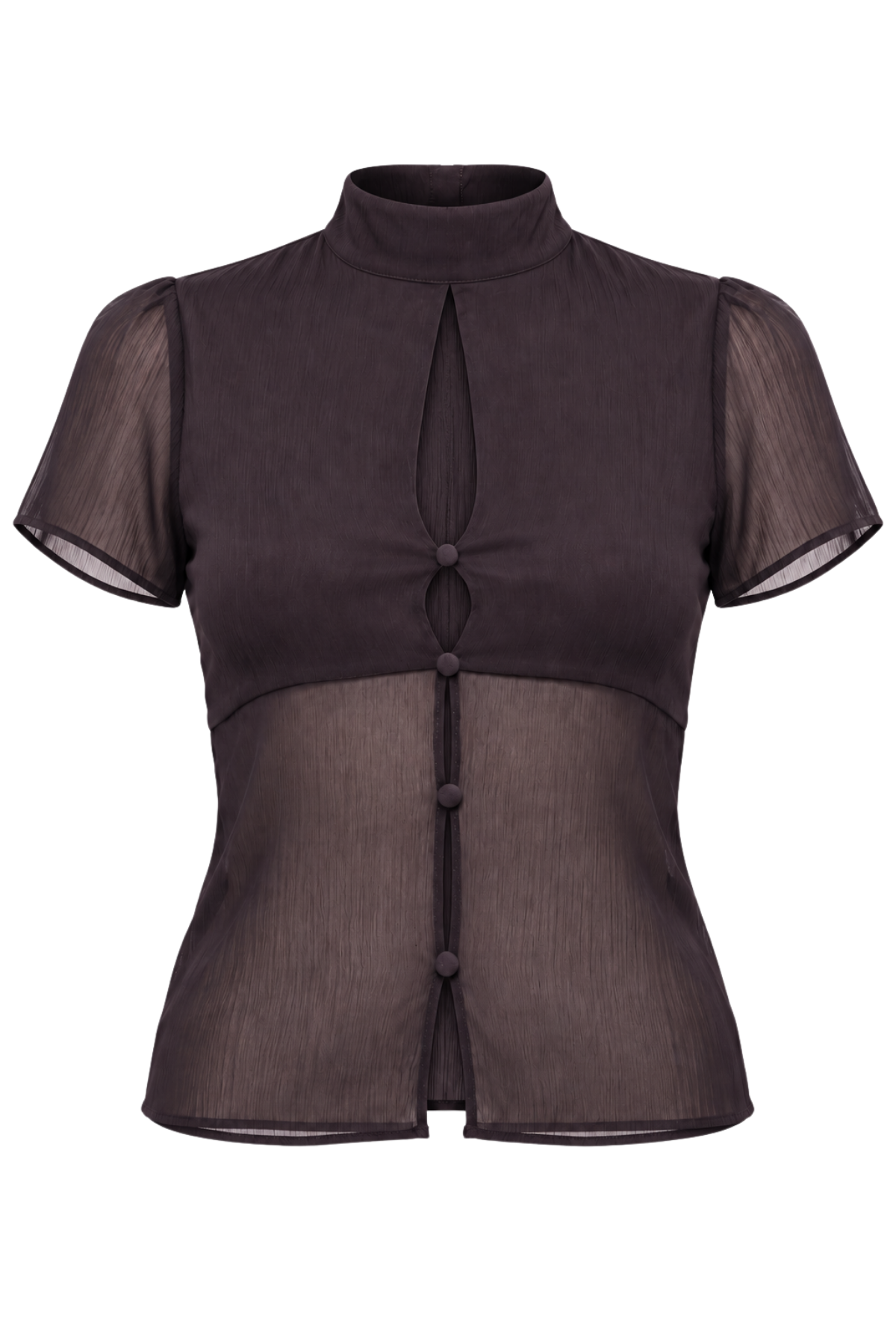 Mia Top in sheer black chiffon with pussy bow tie and puff sleeves – No Emotions