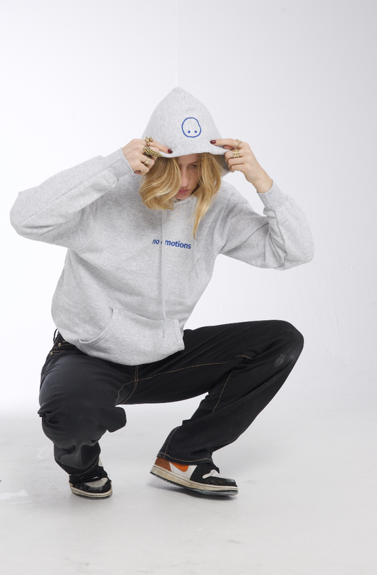 White hoodie with blue stitching - noemotions-store