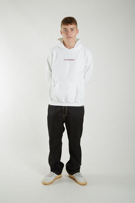 White hoodie with red stitching - noemotions-store