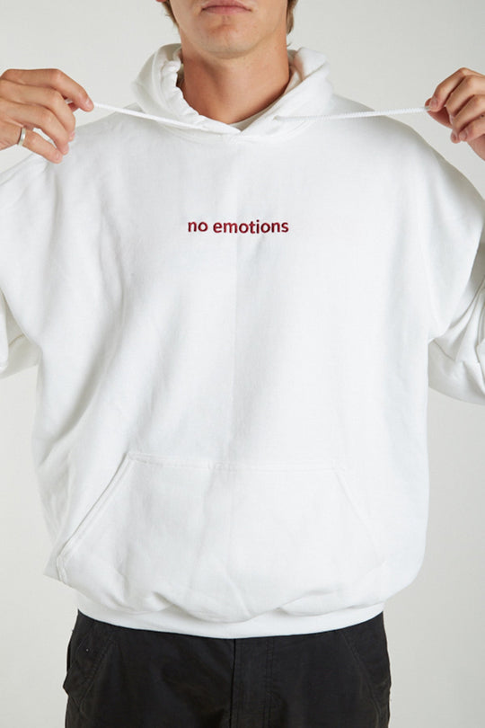 White hoodie with red stitching - noemotions-store
