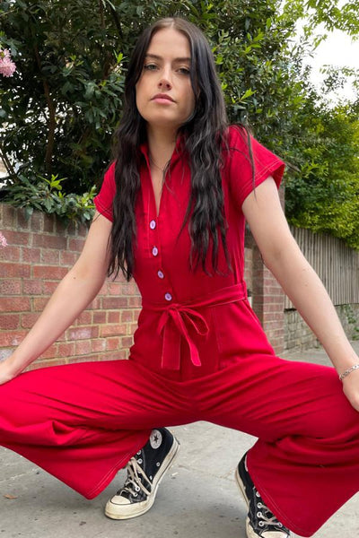 Red Linen Jumpsuit - noemotions-store