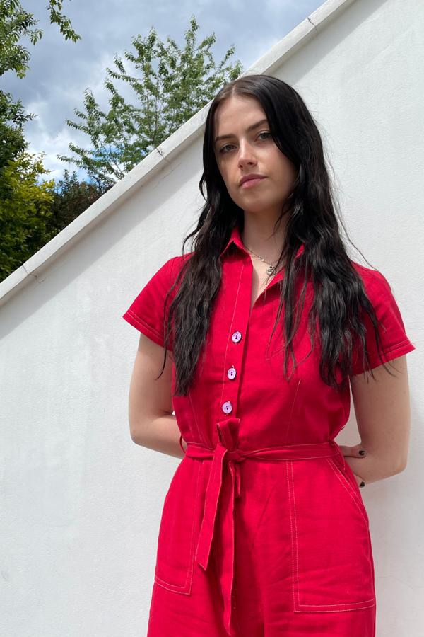 Red Linen Jumpsuit - noemotions-store